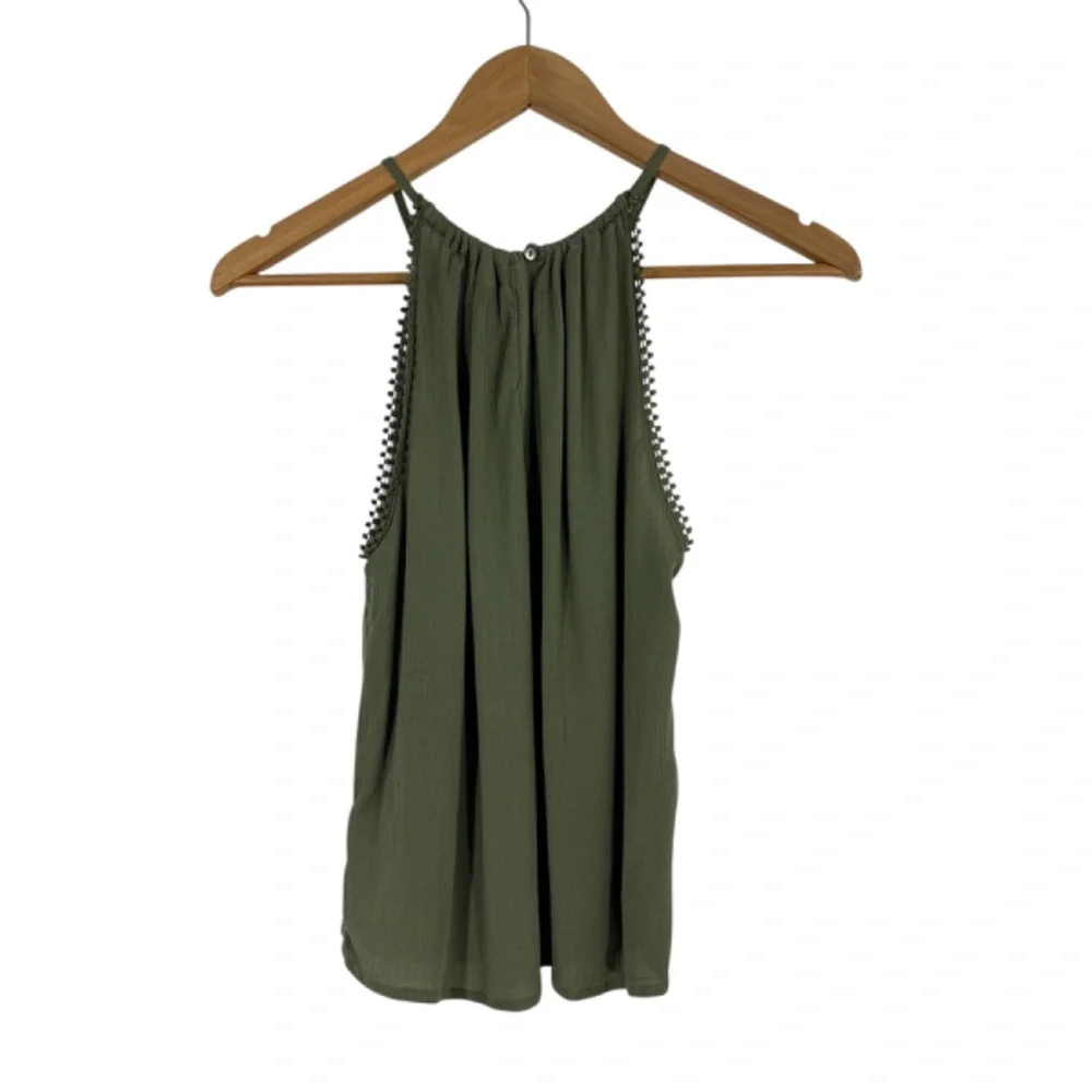 H&M Divided Women’s Size 0 XS Olive Green Crochet Trim Sleeveless Tank Top - Picture 2 of 9